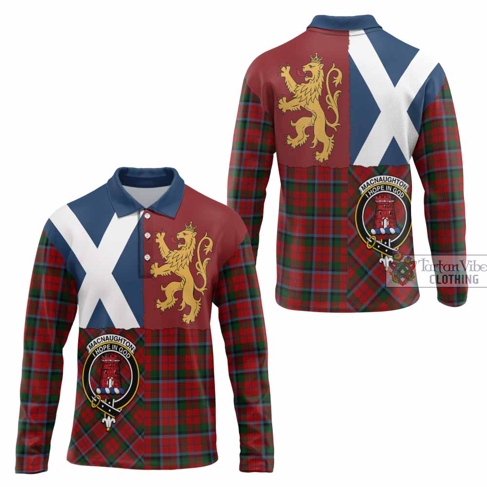 MacNaughton (McNaughton) Crest Tartan Long Sleeve Polo Shirt with Lion Rampant Saltire Style