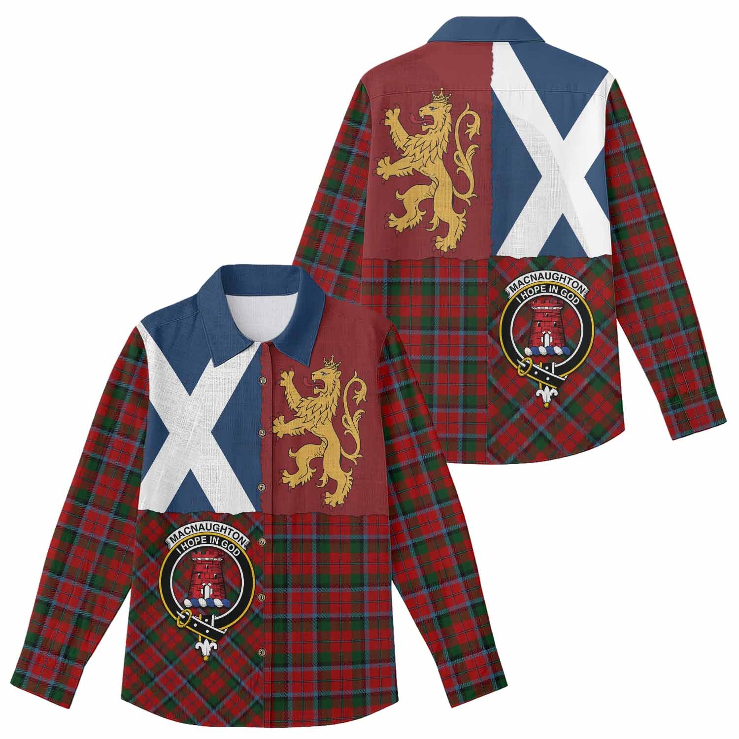 MacNaughton (McNaughton) Crest Tartan Women Casual Shirt with Lion Rampant Saltire Style