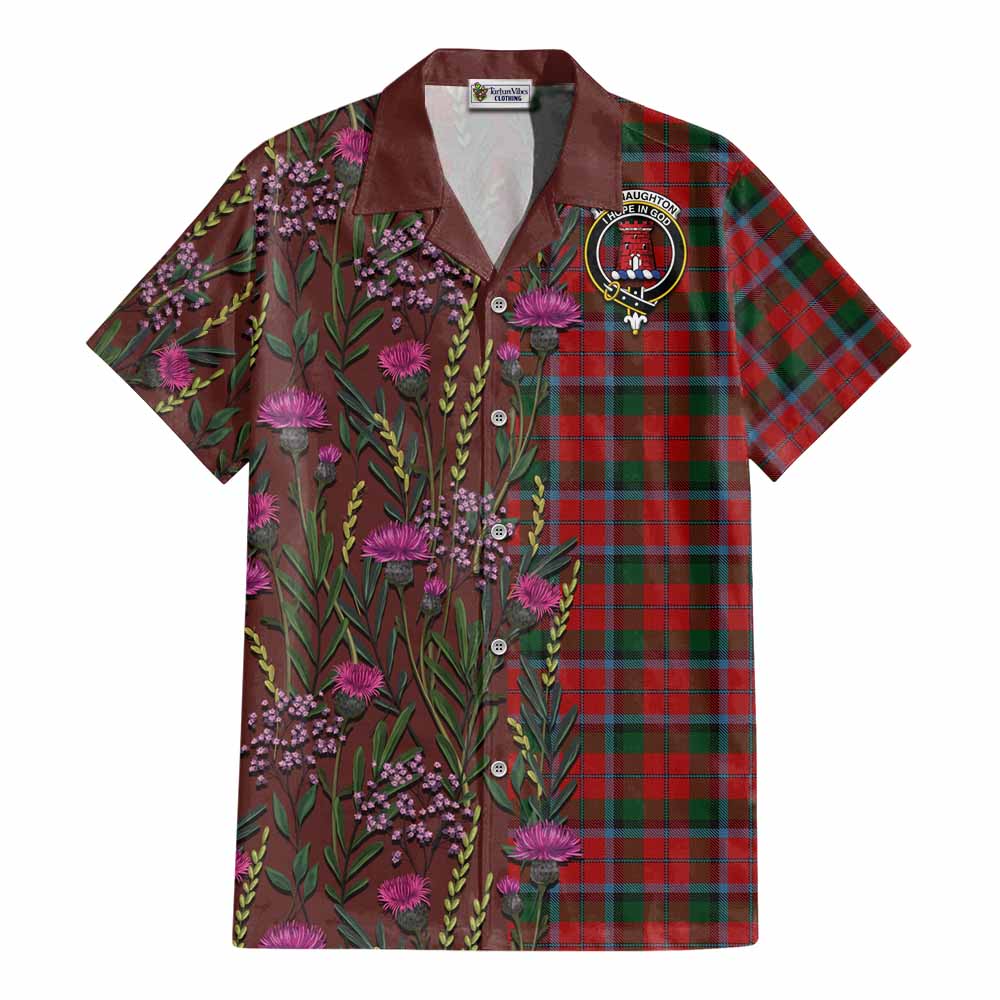 MacNaughton (McNaughton) Family Crest Tartan Cotton Hawaiian Shirt Scottish Thistle Flower Pattern Half Style - Tartan Vibes Clothing