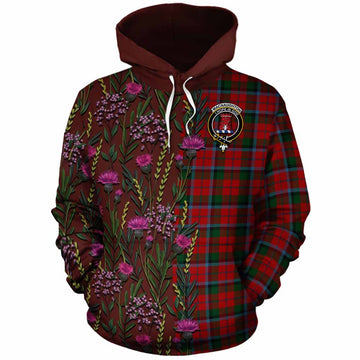 MacNaughton (McNaughton) Family Crest Tartan Cotton Hoodie Scottish Thistle Flower Pattern Half Style