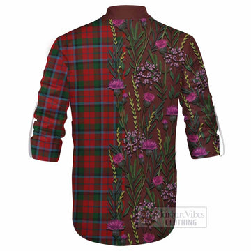 MacNaughton (McNaughton) Family Crest Tartan Ghillie Shirt Scottish Thistle Flower Pattern Half Style
