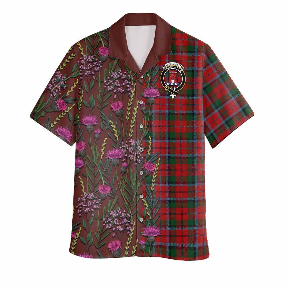 MacNaughton (McNaughton) Family Crest Tartan Hawaiian Shirt Scottish Thistle Flower Pattern Half Style - Tartan Vibes Clothing