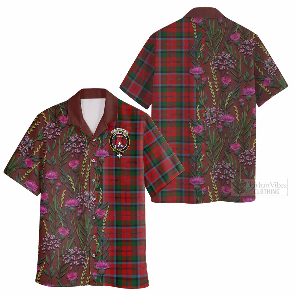 MacNaughton (McNaughton) Family Crest Tartan Hawaiian Shirt Scottish Thistle Flower Pattern Half Style - Tartan Vibes Clothing