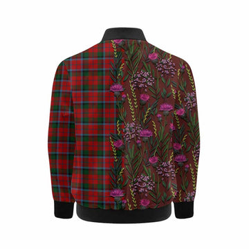 MacNaughton (McNaughton) Family Crest Tartan Kid Bomber Jacket Scottish Thistle Flower Pattern Half Style - Tartan Vibes Clothing