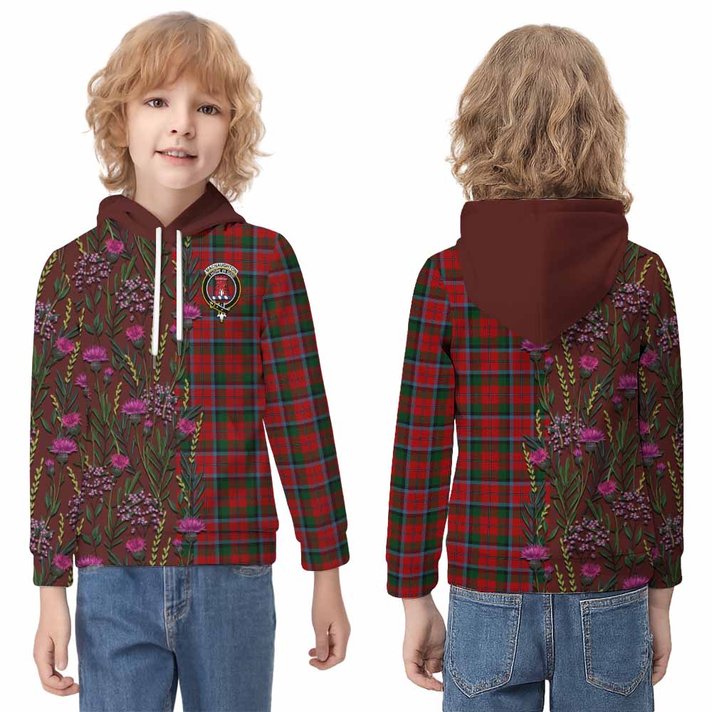 MacNaughton (McNaughton) Family Crest Tartan Kid Hoodie Scottish Thistle Flower Pattern Half Style - Tartan Vibes Clothing