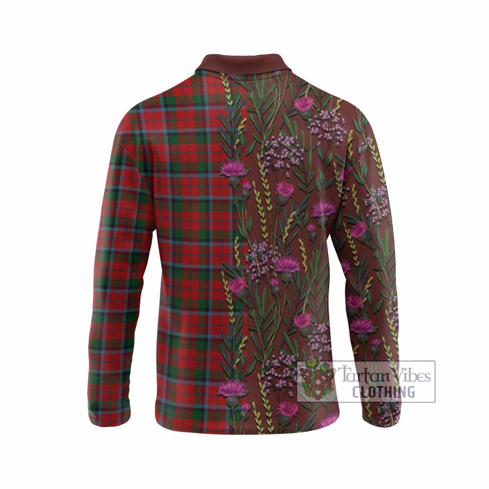 MacNaughton (McNaughton) Family Crest Tartan Long Sleeve Polo Shirt Scottish Thistle Flower Pattern Half Style - Tartan Vibes Clothing