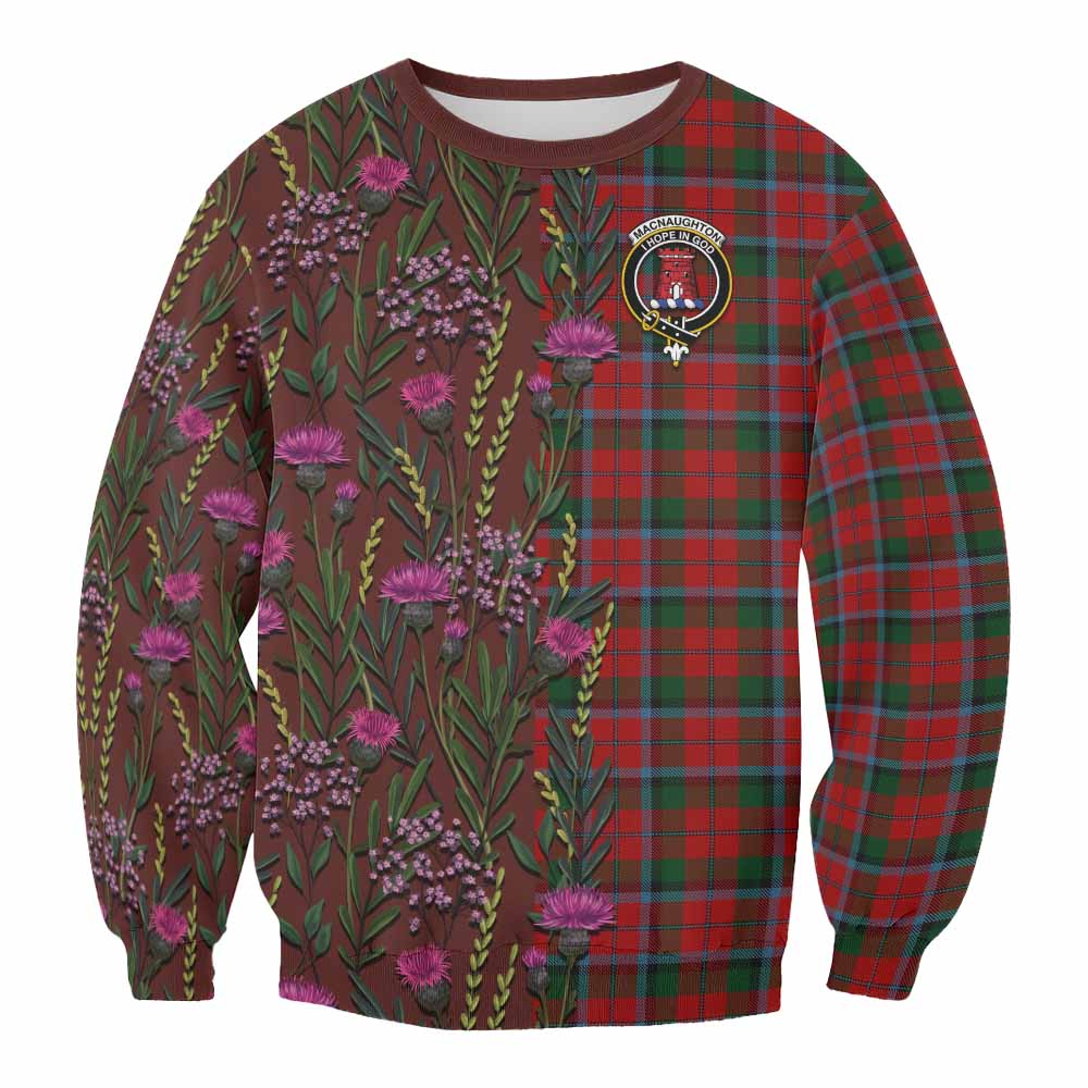 MacNaughton (McNaughton) Family Crest Tartan Sweatshirt Scottish Thistle Flower Pattern Half Style - Tartan Vibes Clothing