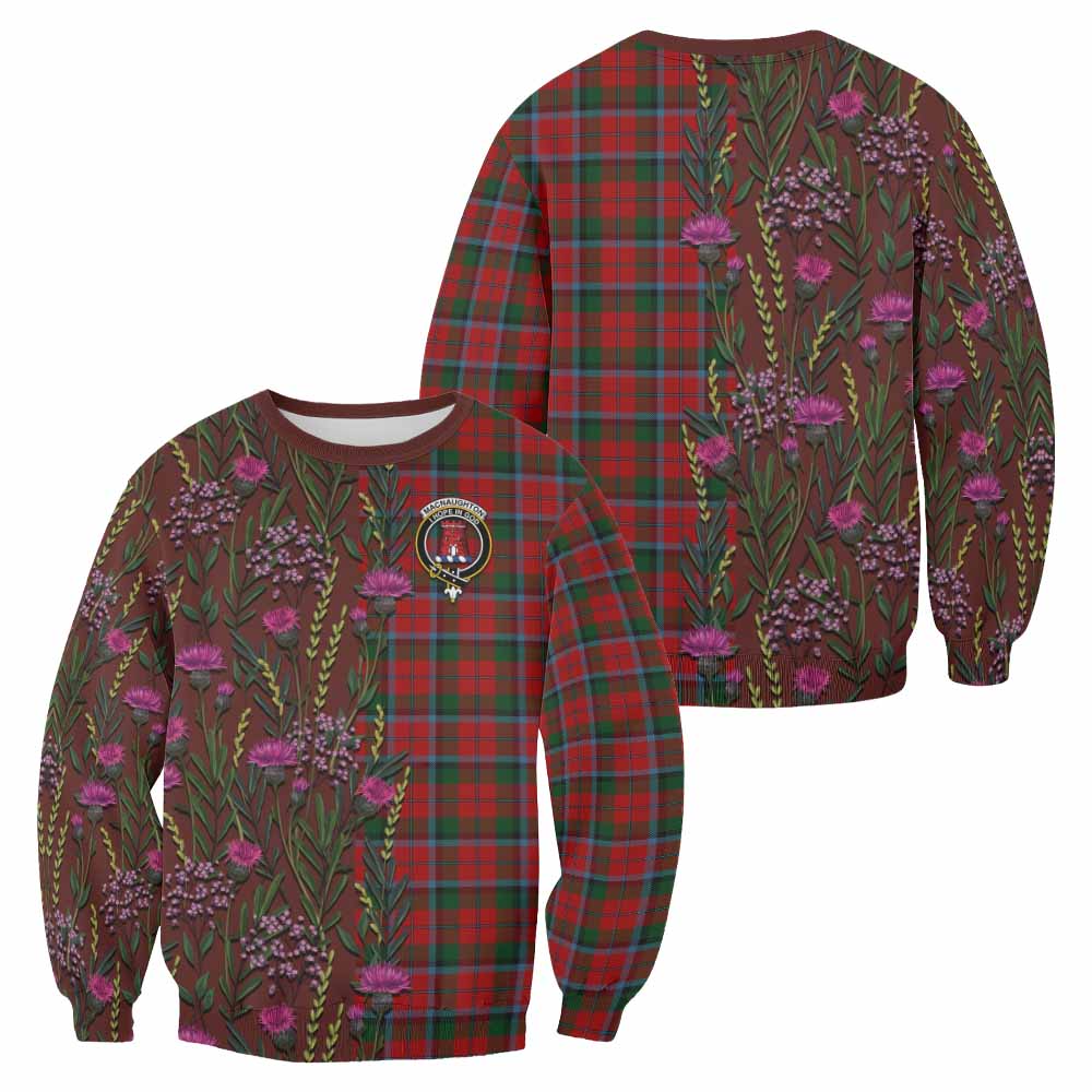 MacNaughton (McNaughton) Family Crest Tartan Sweatshirt Scottish Thistle Flower Pattern Half Style - Tartan Vibes Clothing