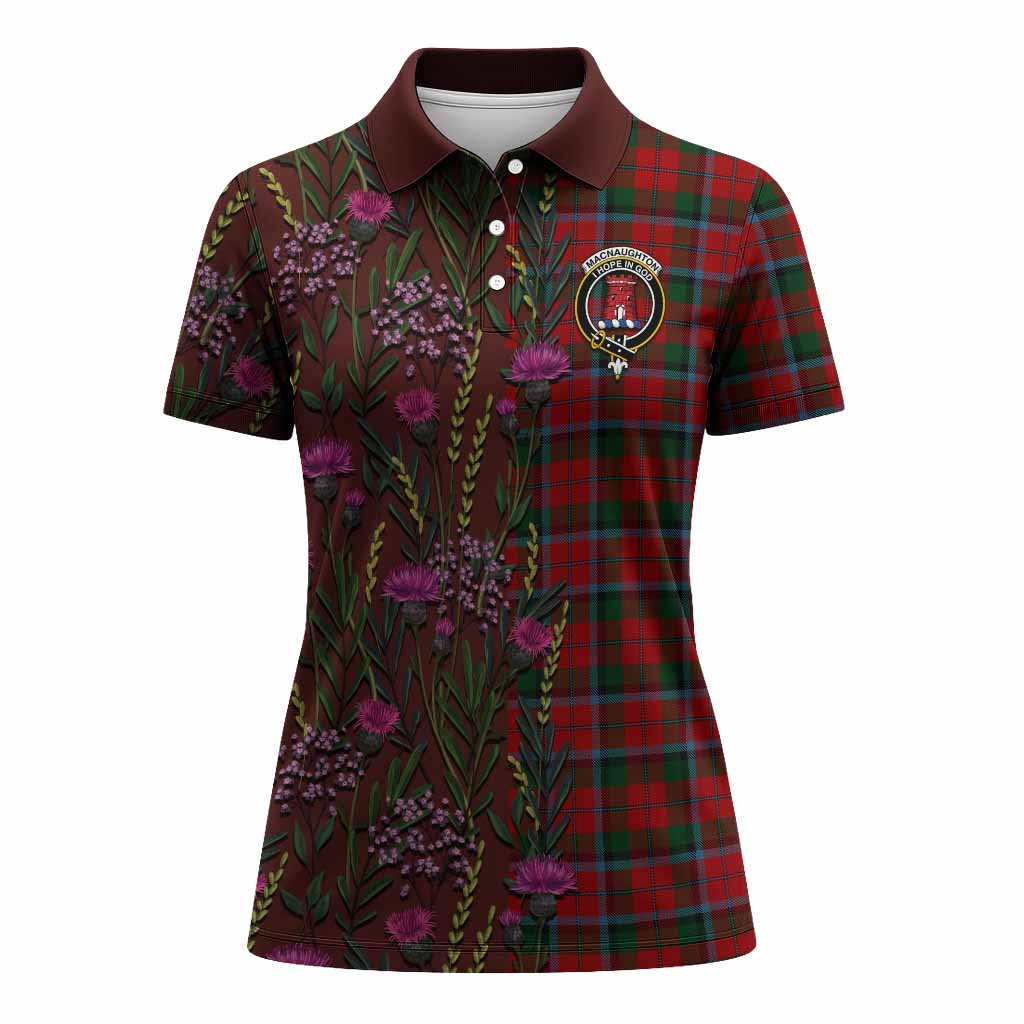MacNaughton (McNaughton) Family Crest Tartan Women Polo Shirt Scottish Thistle Flower Pattern Half Style - Tartan Vibes Clothing