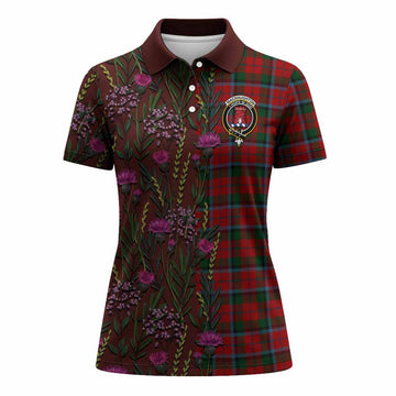 MacNaughton (McNaughton) Family Crest Tartan Women Polo Shirt Scottish Thistle Flower Pattern Half Style