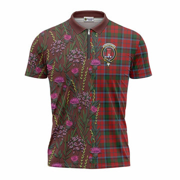 MacNaughton (McNaughton) Family Crest Tartan Zipper Polo Shirt Scottish Thistle Flower Pattern Half Style - Tartan Vibes Clothing