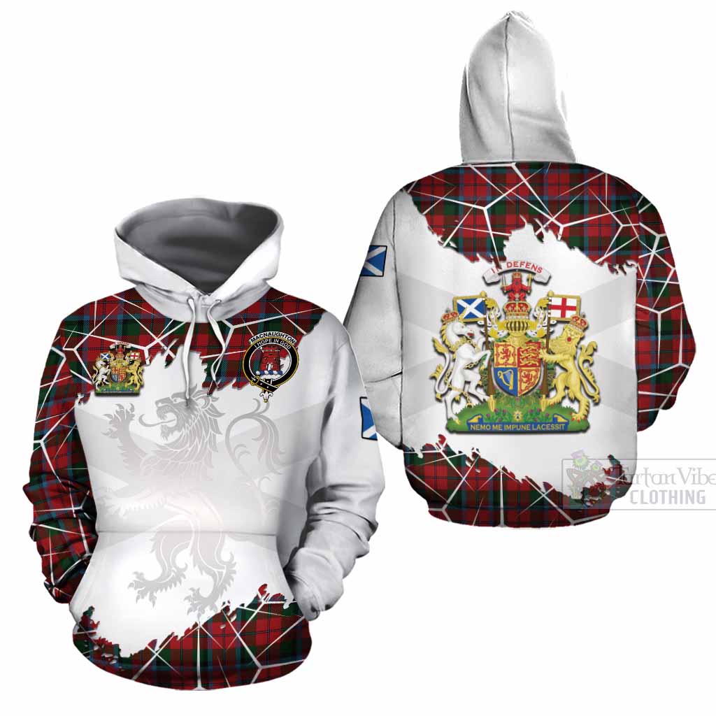 MacNaughton (McNaughton) Tartan Cotton Hoodie with Family Crest and Lion Rampant Grunge Style