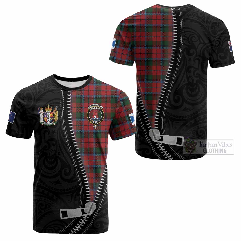 MacNaughton (McNaughton) Tartan Cotton T-shirt New Zealand Pattern Unique Zipper Stylized