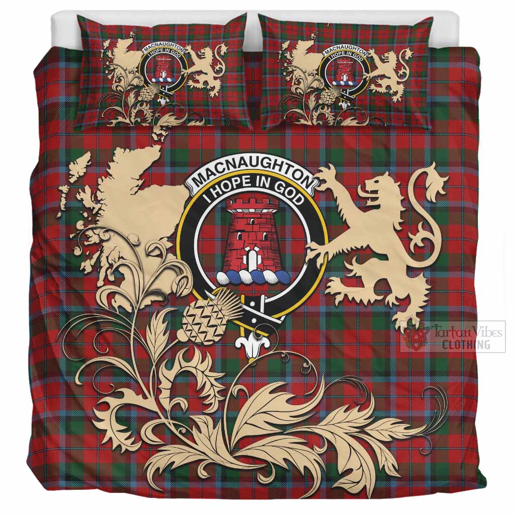 MacNaughton (McNaughton) Tartan Crest Bedding Set with Scottish Iconic Symbols 