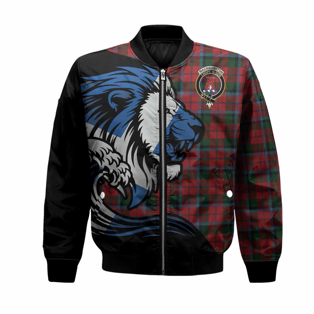 MacNaughton (McNaughton) Tartan Crest Bomber Jacket Scottish Golden Lions Wave Flow