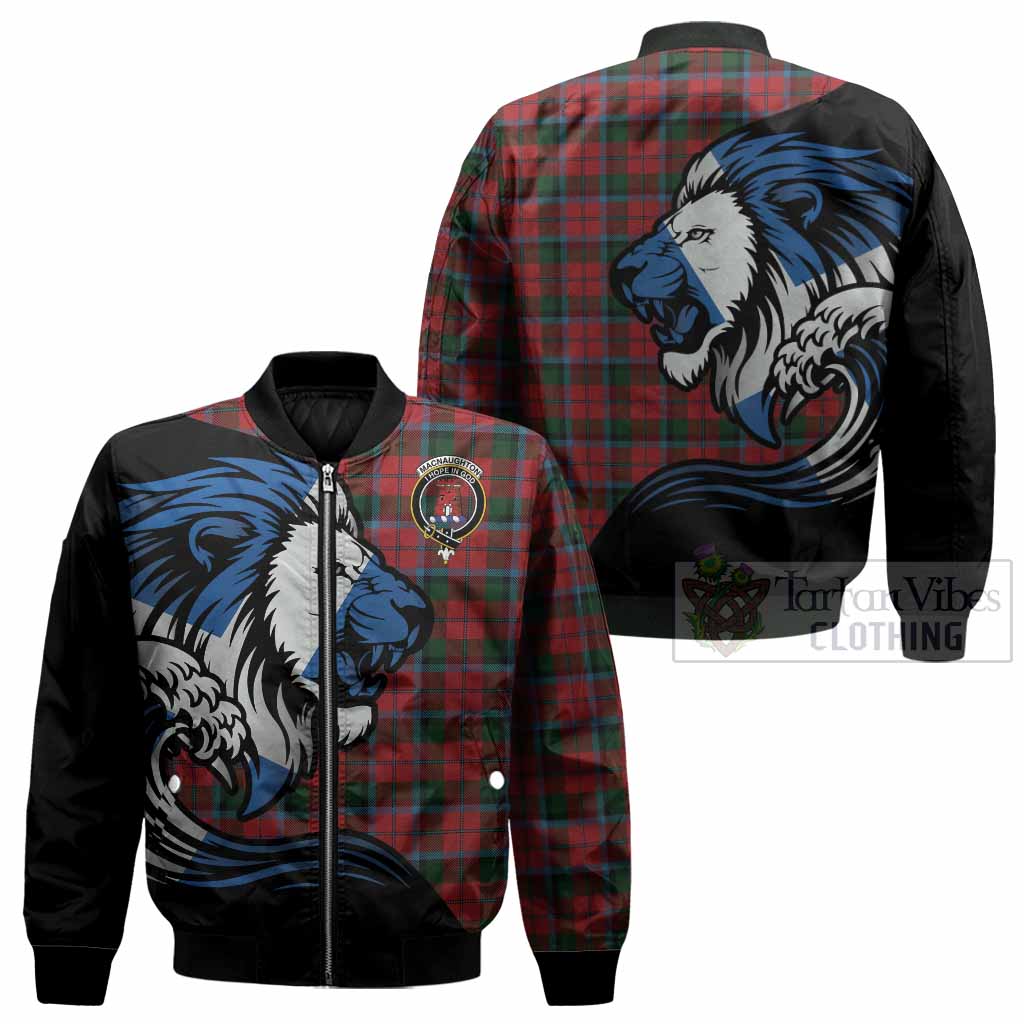 MacNaughton (McNaughton) Tartan Crest Bomber Jacket Scottish Golden Lions Wave Flow