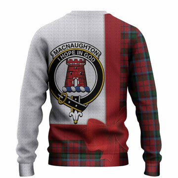 MacNaughton (McNaughton) Tartan Crest Christmas Christmas Ugly Sweater Highland Cow Bagpipes Coquette Bow Style
