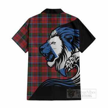 MacNaughton (McNaughton) Tartan Crest Cotton Hawaiian Shirt Scottish Golden Lions Wave Flow