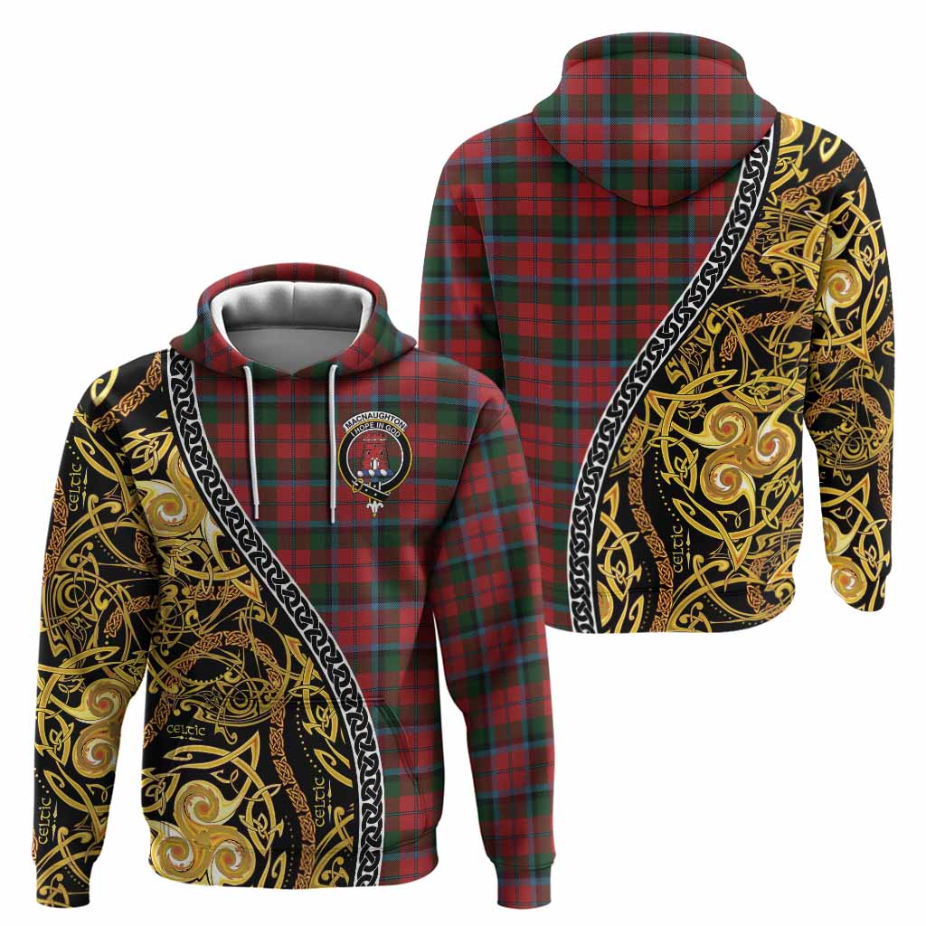 MacNaughton (McNaughton) Tartan Crest Hoodie Celtic Knot and Triple Trickle Spiral Symbols