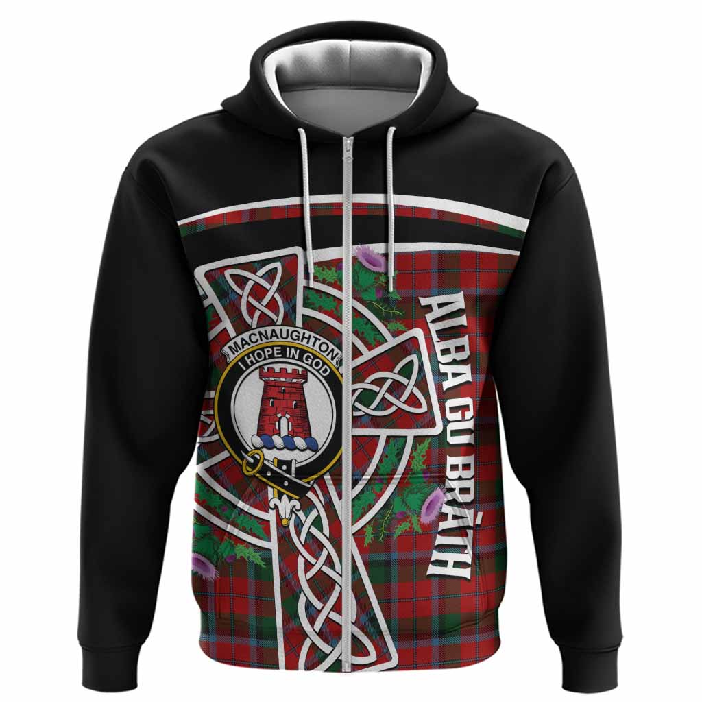 MacNaughton (McNaughton) Tartan Crest Hoodie Scottish Thistle Celtic Cross Alba Gu Brath
