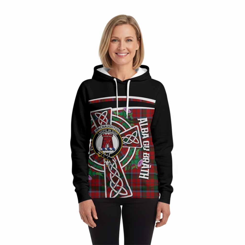 MacNaughton (McNaughton) Tartan Crest Hoodie Scottish Thistle Celtic Cross Alba Gu Brath