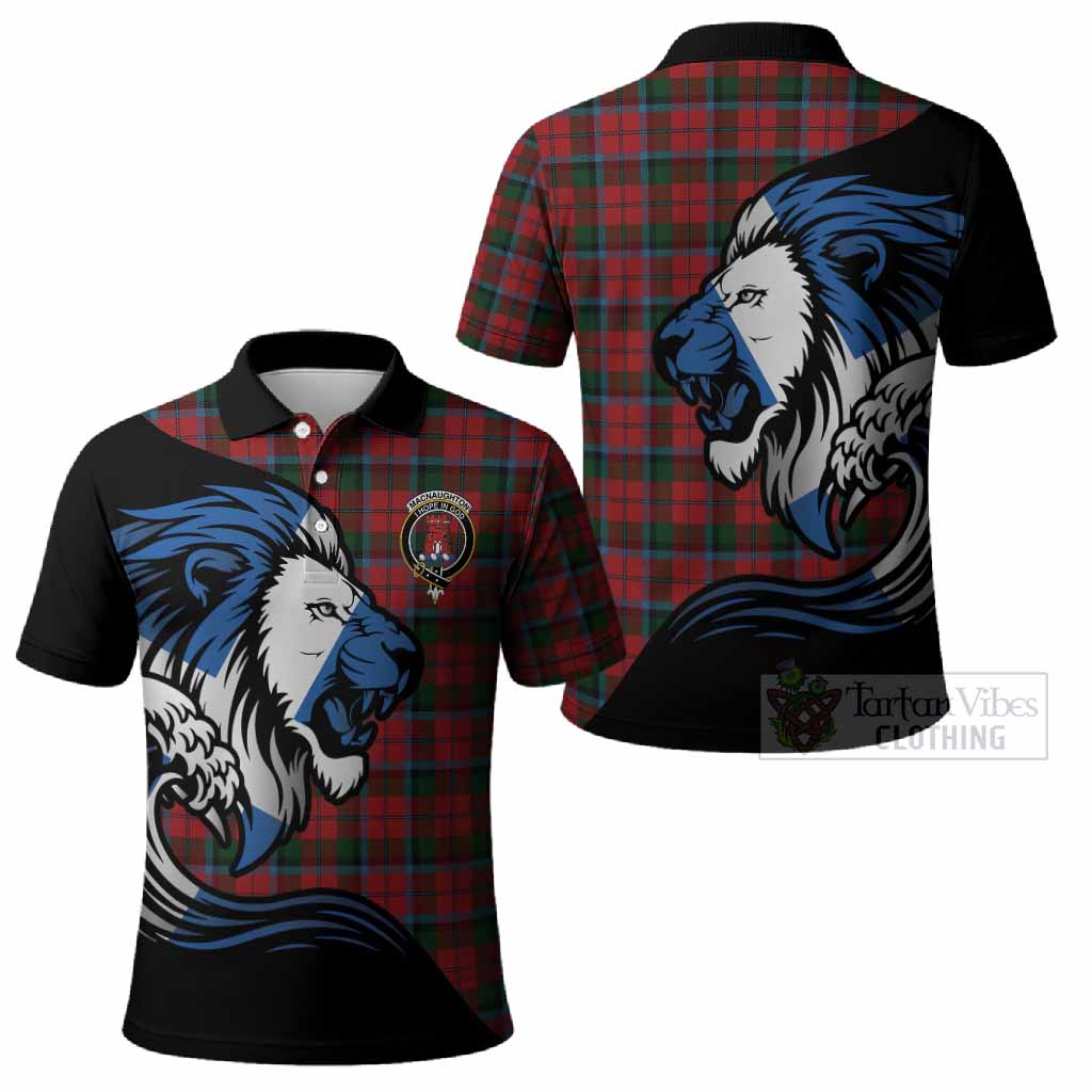 MacNaughton (McNaughton) Tartan Crest Polo Shirt Scottish Golden Lions Wave Flow