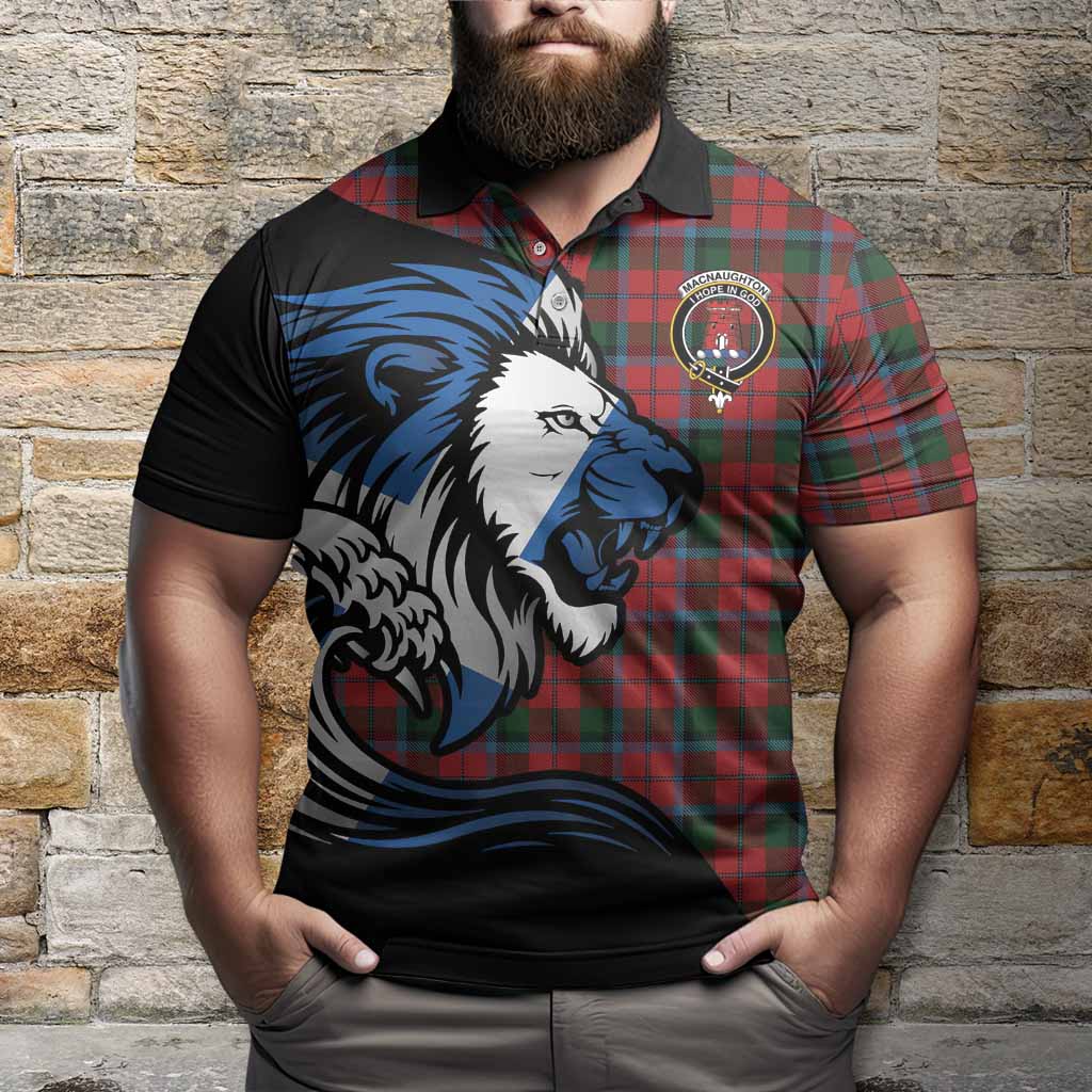 MacNaughton (McNaughton) Tartan Crest Polo Shirt Scottish Golden Lions Wave Flow