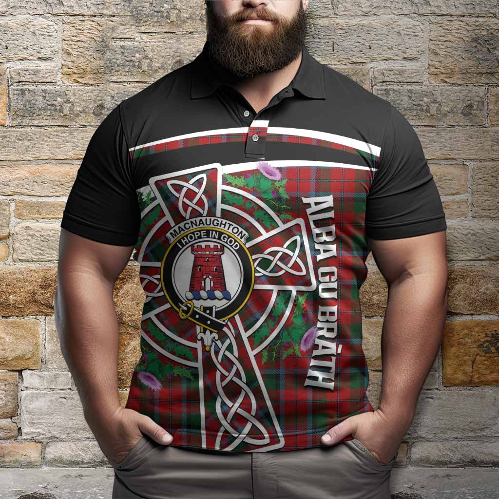 MacNaughton (McNaughton) Tartan Crest Polo Shirt Scottish Thistle Celtic Cross Alba Gu Brath