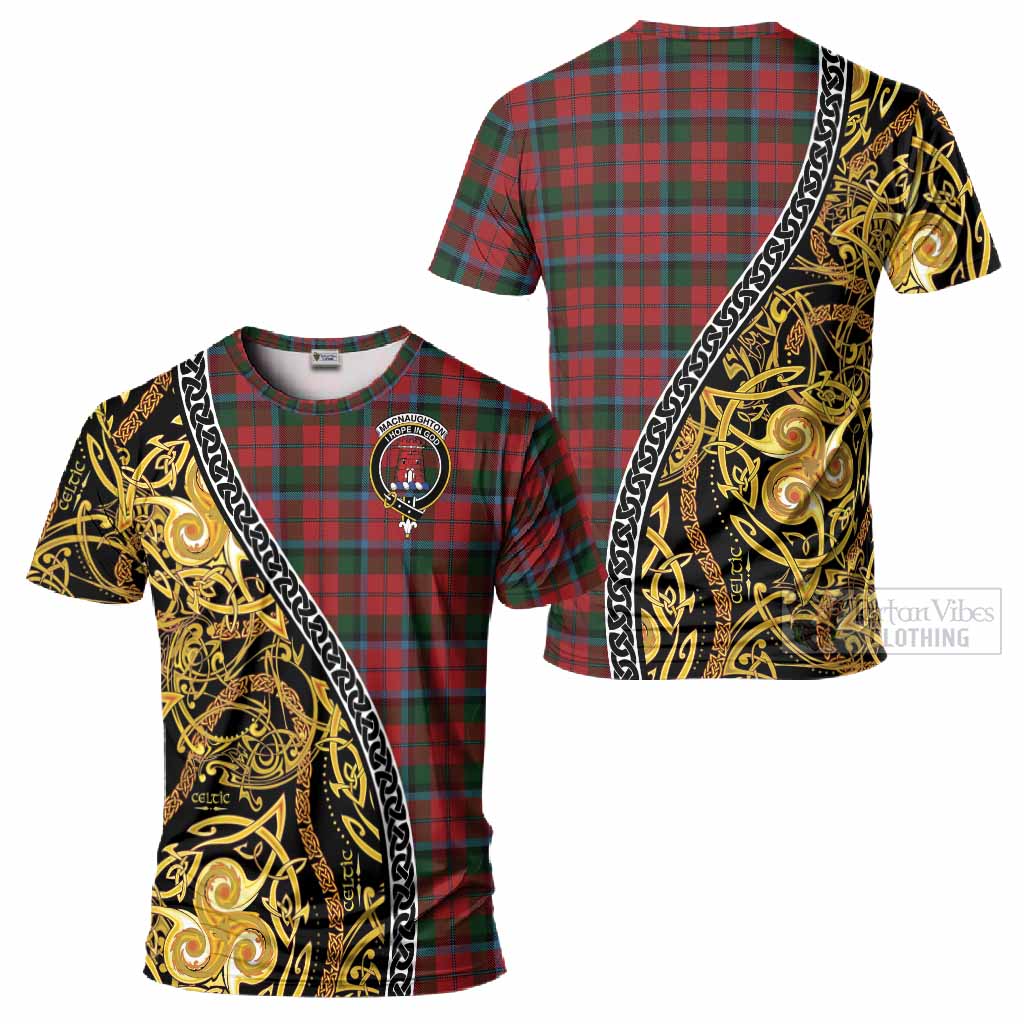 MacNaughton (McNaughton) Tartan Crest T-Shirt Celtic Knot and Triple Trickle Spiral Symbols