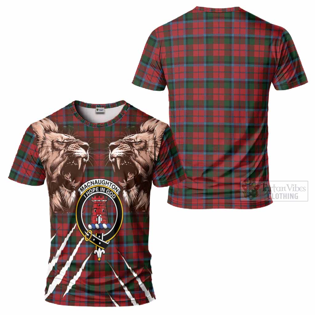 MacNaughton (McNaughton) Tartan Crest T-Shirt Ferocious Lion Style