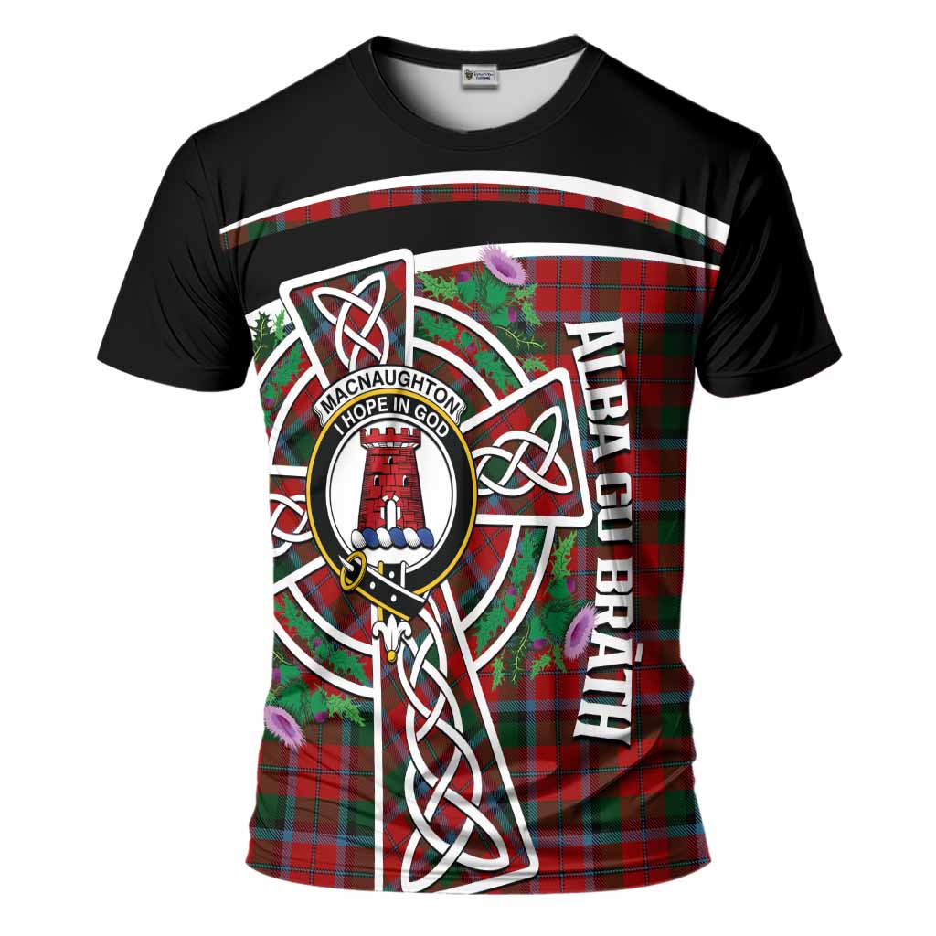 MacNaughton (McNaughton) Tartan Crest T-Shirt Scottish Thistle Celtic Cross Alba Gu Brath