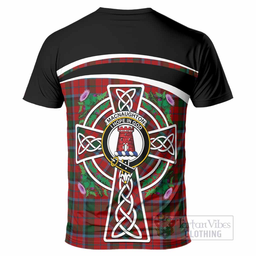 MacNaughton (McNaughton) Tartan Crest T-Shirt Scottish Thistle Celtic Cross Alba Gu Brath