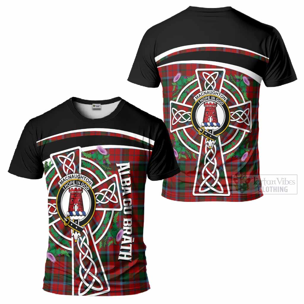 MacNaughton (McNaughton) Tartan Crest T-Shirt Scottish Thistle Celtic Cross Alba Gu Brath