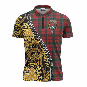 MacNaughton (McNaughton) Tartan Crest Zipper Polo Shirt Celtic Knot and Triple Trickle Spiral Symbols