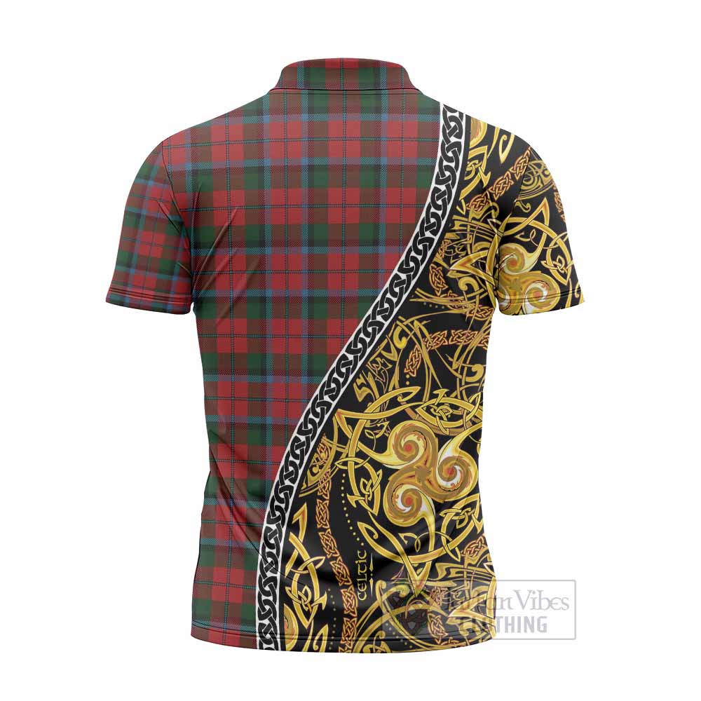 MacNaughton (McNaughton) Tartan Crest Zipper Polo Shirt Celtic Knot and Triple Trickle Spiral Symbols
