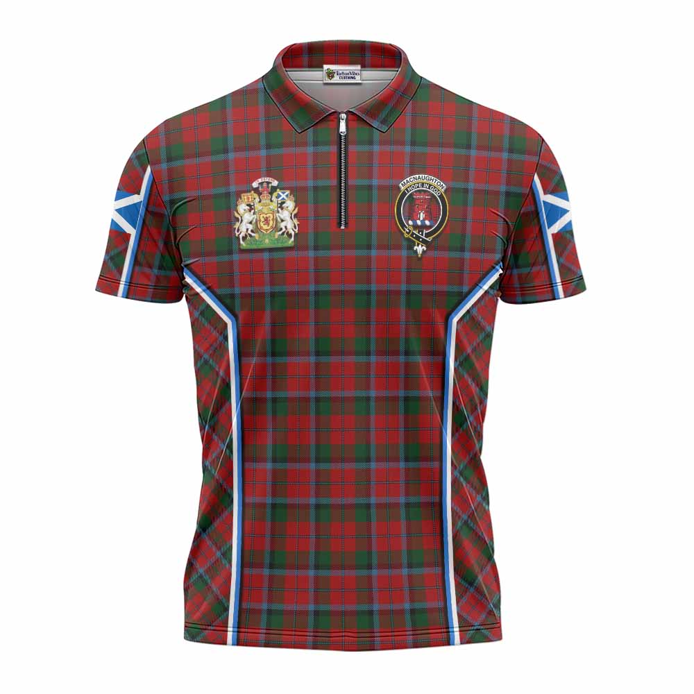 MacNaughton (McNaughton) Tartan Crest Zipper Polo Shirt Scotland Coat of Arm Flag Style - Tartan Vibes Clothing