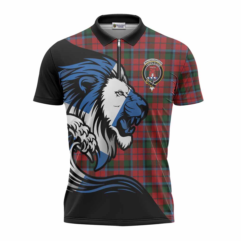 MacNaughton (McNaughton) Tartan Crest Zipper Polo Shirt Scottish Golden Lions Wave Flow