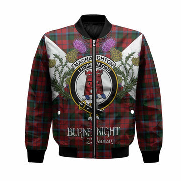MacNaughton (McNaughton) Tartan Family Crest Bomber Jacket Scottish Burns Night Thistle Floral