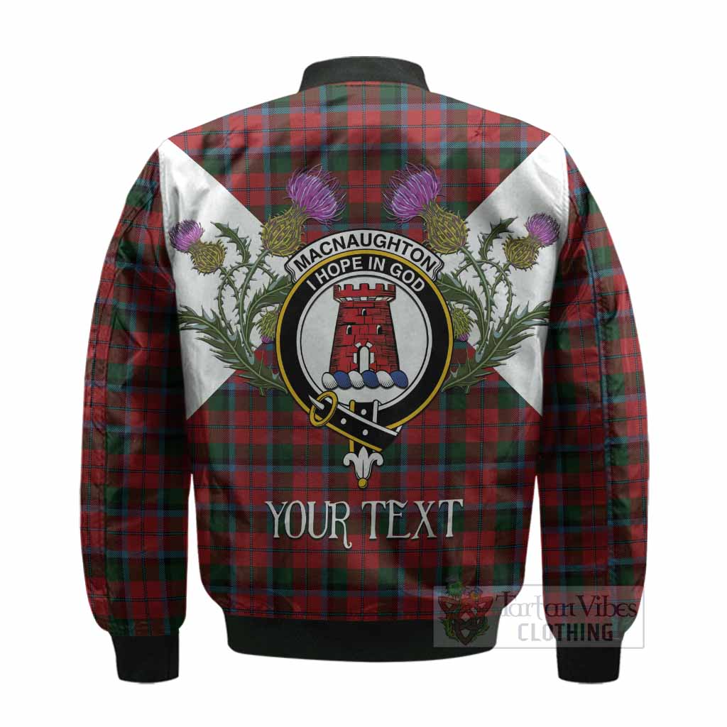MacNaughton (McNaughton) Tartan Family Crest Bomber Jacket Scottish Burns Night Thistle Floral