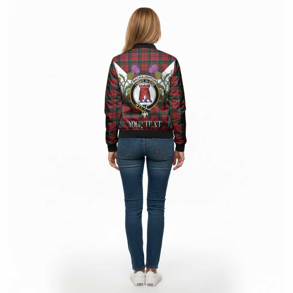 MacNaughton (McNaughton) Tartan Family Crest Bomber Jacket Scottish Burns Night Thistle Floral