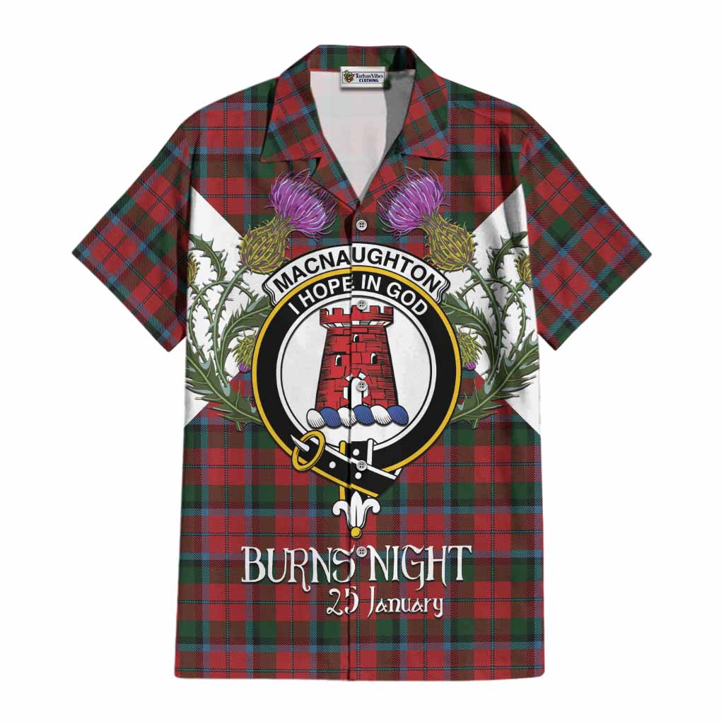 MacNaughton (McNaughton) Tartan Family Crest Cotton Hawaiian Shirt Scottish Burns Night Thistle Floral
