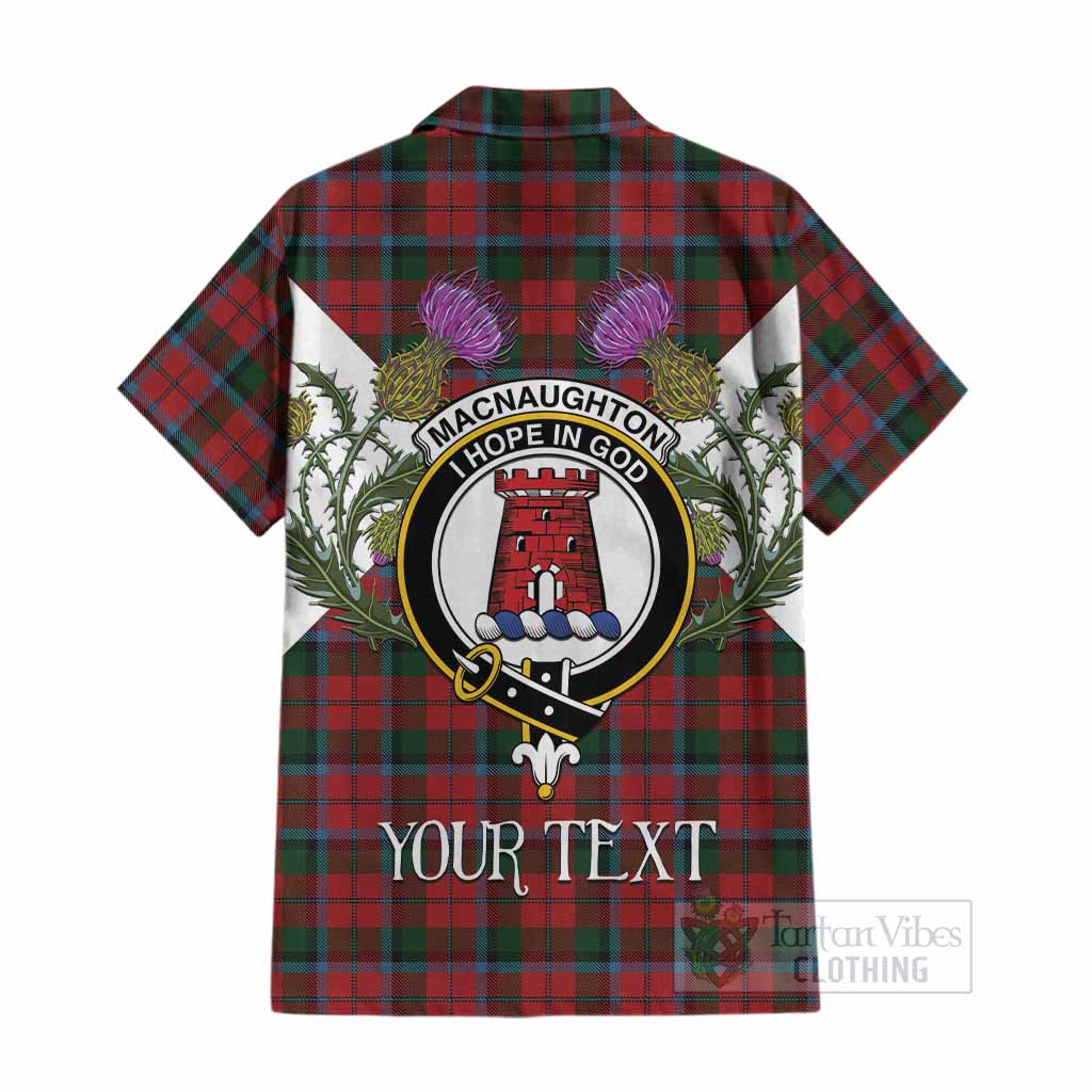 MacNaughton (McNaughton) Tartan Family Crest Cotton Hawaiian Shirt Scottish Burns Night Thistle Floral