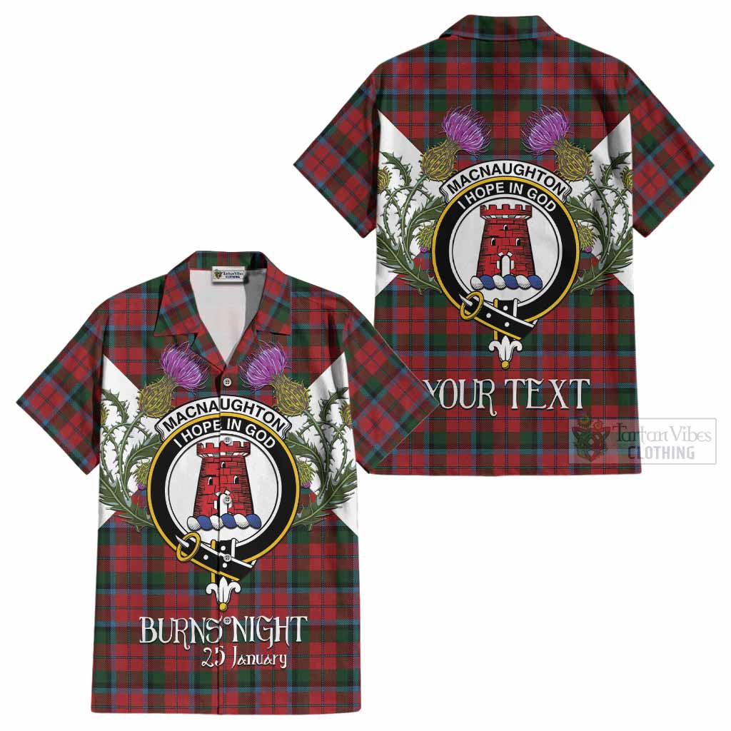 MacNaughton (McNaughton) Tartan Family Crest Cotton Hawaiian Shirt Scottish Burns Night Thistle Floral