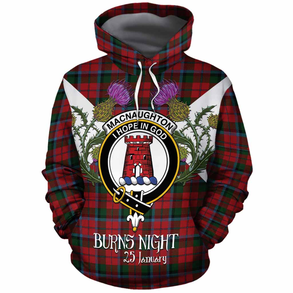 MacNaughton (McNaughton) Tartan Family Crest Cotton Hoodie Scottish Burns Night Thistle Floral