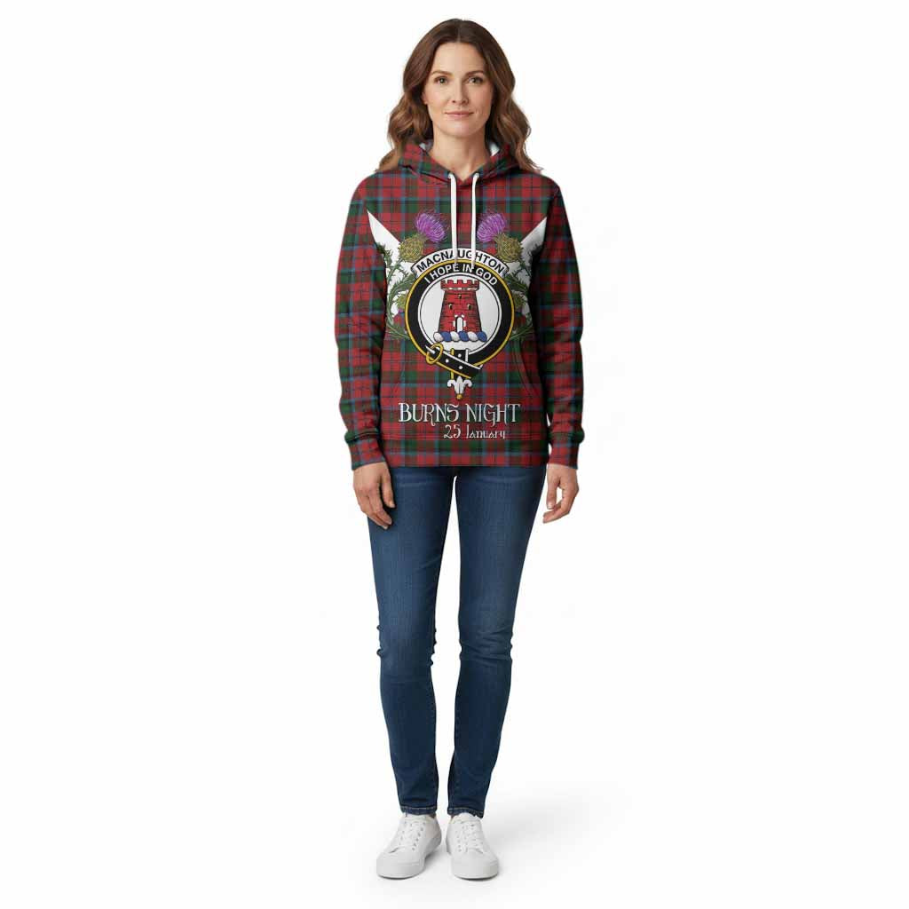 MacNaughton (McNaughton) Tartan Family Crest Cotton Hoodie Scottish Burns Night Thistle Floral