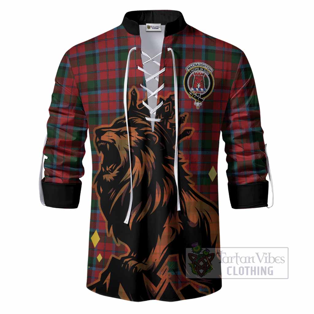 MacNaughton (McNaughton) Tartan Family Crest Ghillie Shirt Crowned Lion Roaring