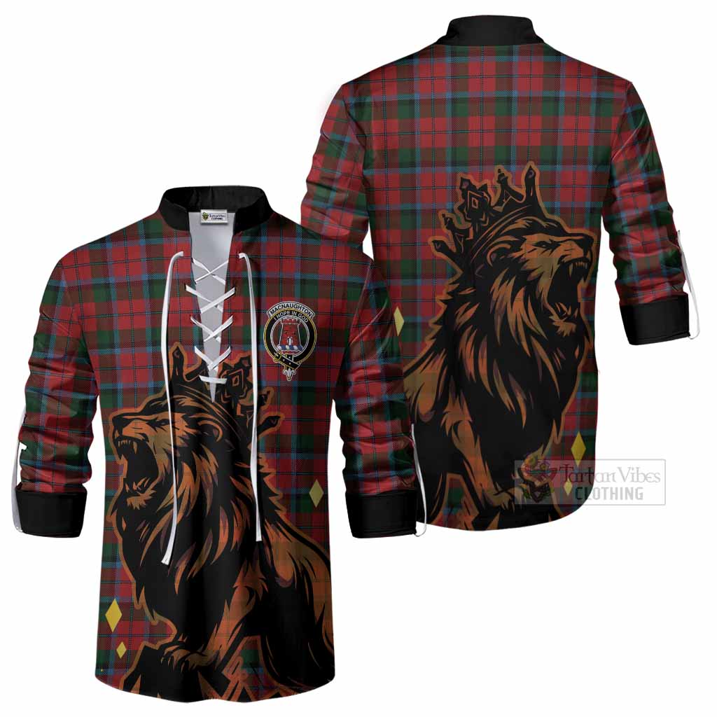 MacNaughton (McNaughton) Tartan Family Crest Ghillie Shirt Crowned Lion Roaring
