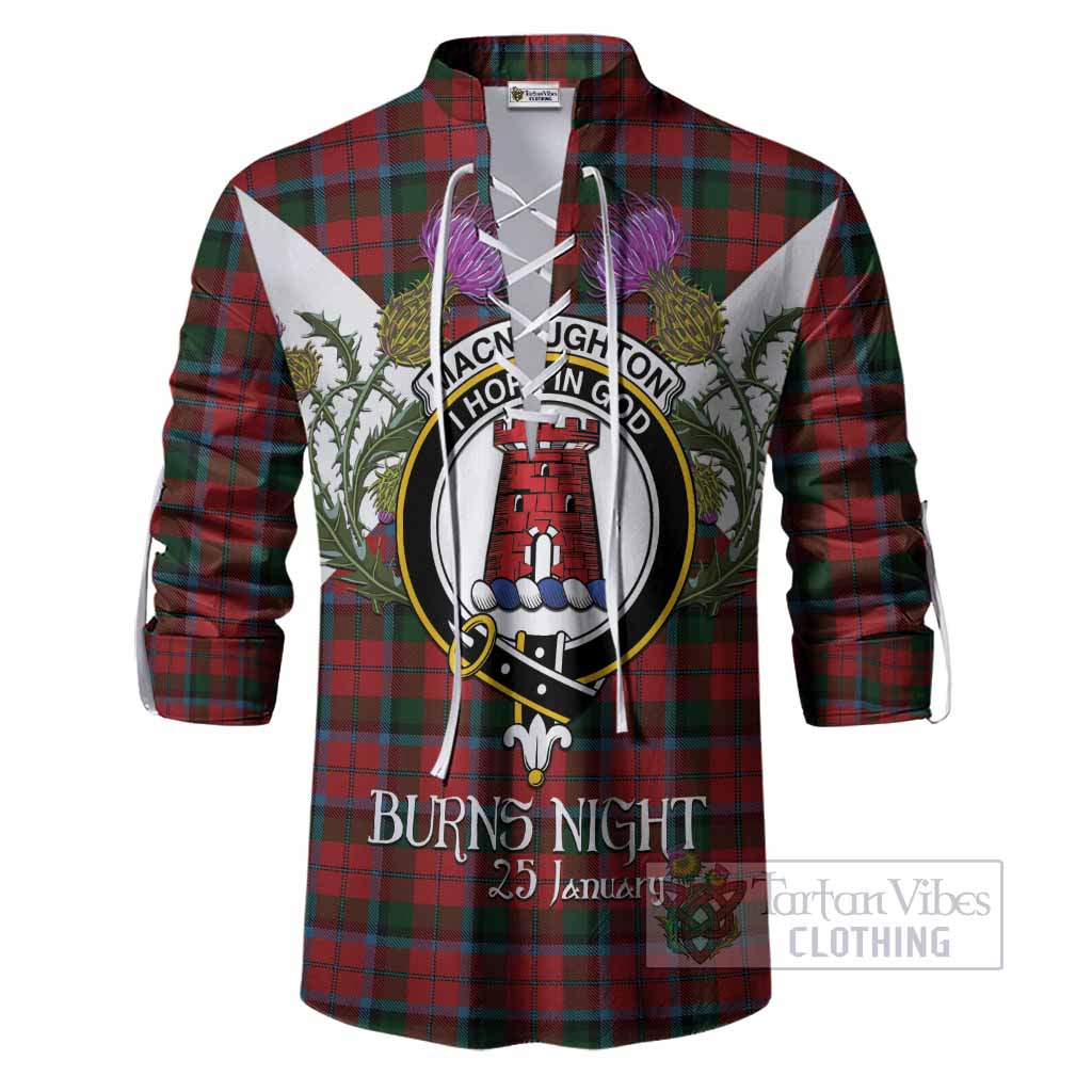 MacNaughton (McNaughton) Tartan Family Crest Ghillie Shirt Scottish Burns Night Thistle Floral