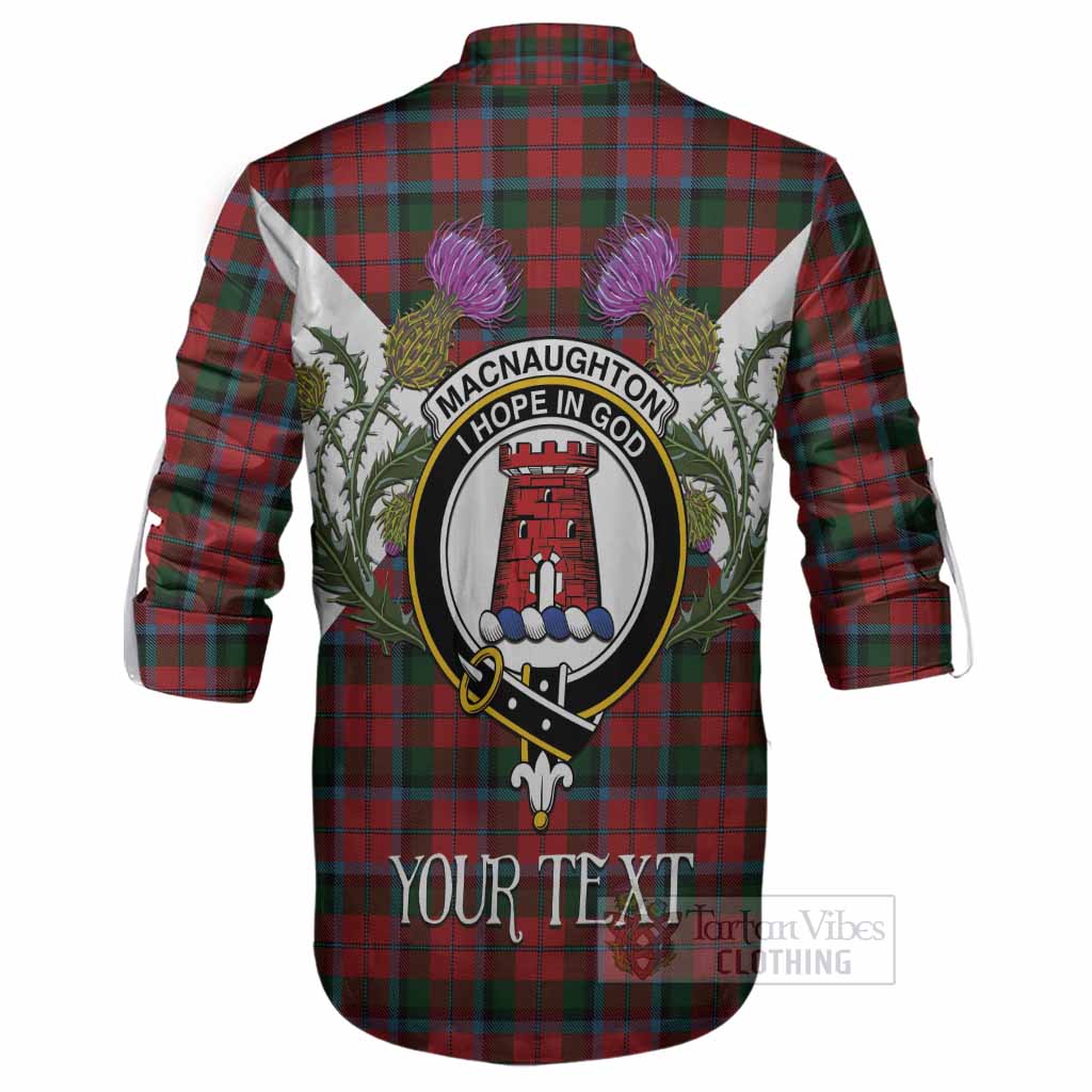 MacNaughton (McNaughton) Tartan Family Crest Ghillie Shirt Scottish Burns Night Thistle Floral