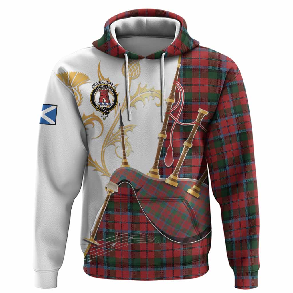 MacNaughton (McNaughton) Tartan Family Crest Hoodie Bagpipes with Scottish Thistle